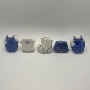 Set of 5 Vintage Delft Blue & White Ceramic Knobs Baby/Little Boy Cloths Socks